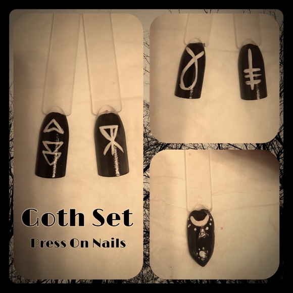 Goth Press On Nails SYMBOLS - Picture 1 of 6